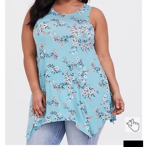 Torrid Super Soft Blue Floral Handkerchief Tunic Tank Size 1